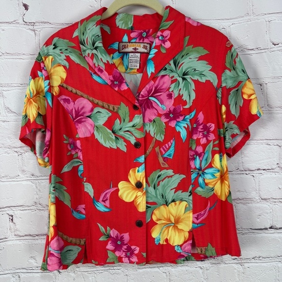 Vintage Caribbean Joe Women’s Hawaiian Shirts L Floral Aloha Tropical Vacation - Picture 3 of 12
